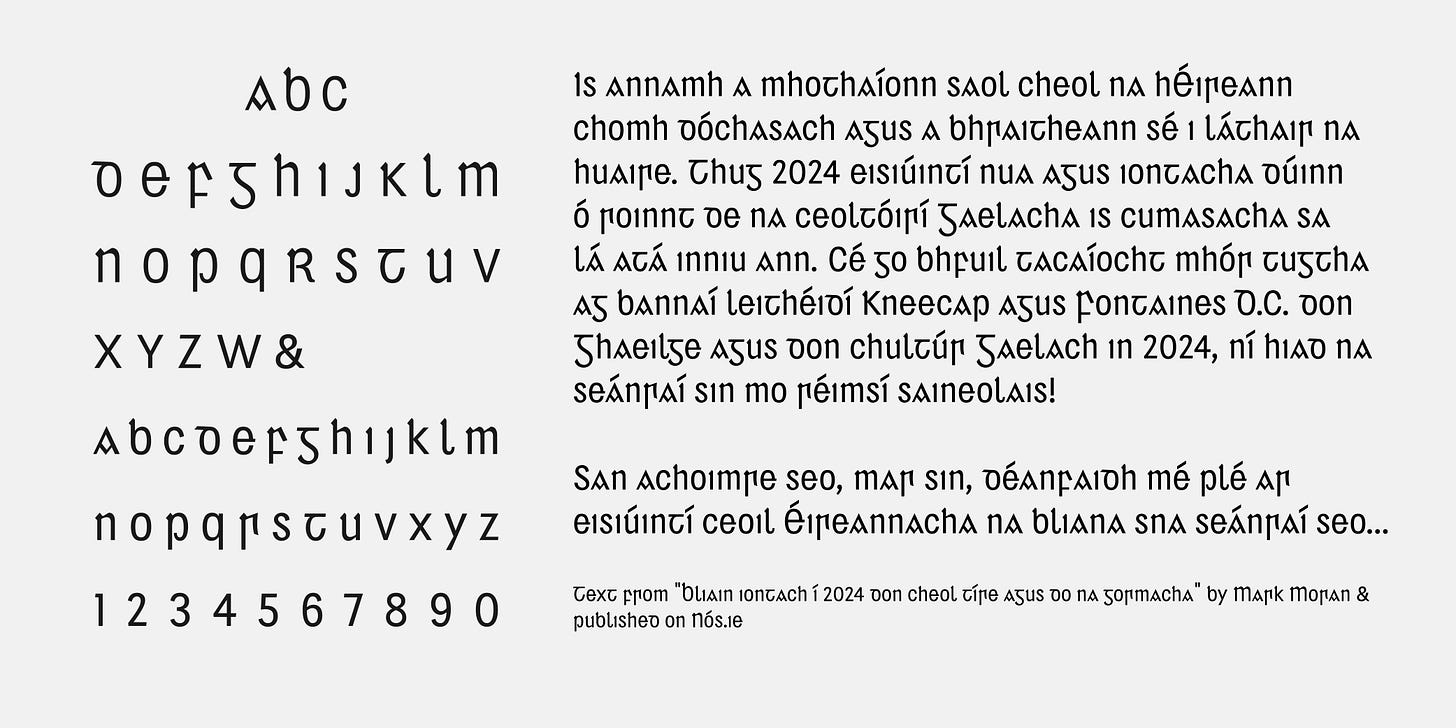 Segotia font an Irish font by Stanley fonts. Image of English text set in Segotia
