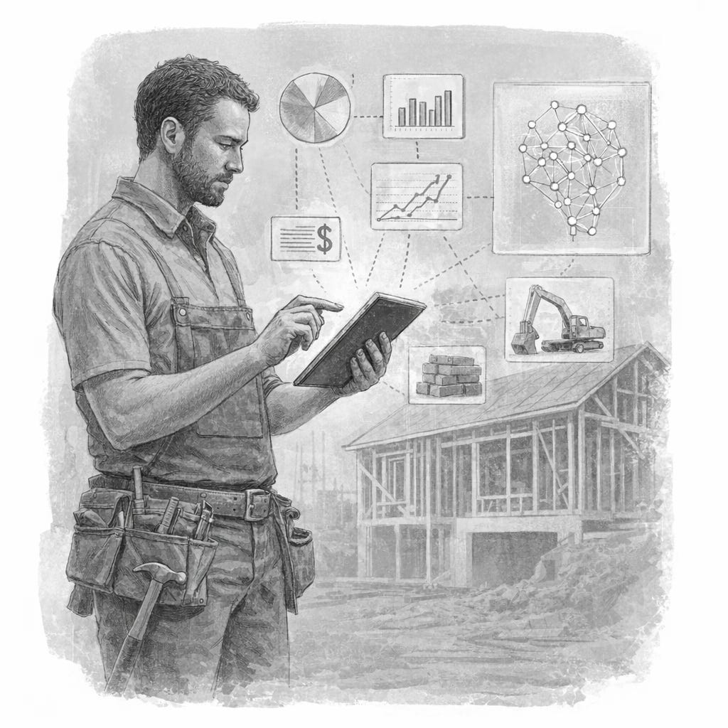 ayúdame a tener una imagen-con el estilo de la imagen adjunta- que ilustre o represente lo siguiente: Home Depot lanza función de IA para contratistas La nueva herramienta permite a los contratistas predecir los costos totales de los proyectos de manera precisa utilizando análisis predictivo basado en IA. asegúrate de no poner marcas ni logos

hazla con el estilo visual de la imagen adjunta