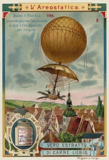 Jean-Pierre Blanchard making the first descent from a balloon by parachute, 1785 Jean-Pierre Blanchard making the first descent from a balloon by parachute, 1785