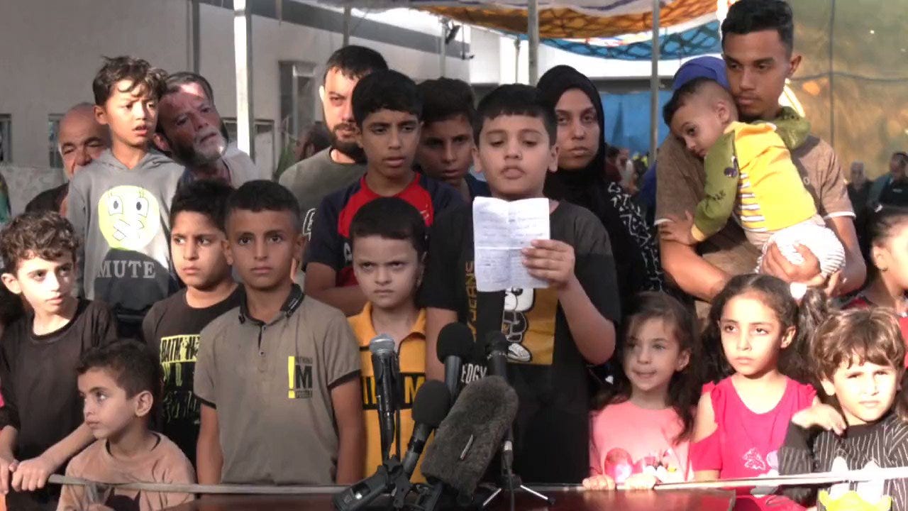Good Shepherd Collective on X: "Palestinian children in Gaza hold a press conference outside Al Shifa hospital, speaking English so the world cannot pretend not to understand them: “We come now to Good Shepherd Collective on X: "Palestinian children in Gaza hold a press conference outside Al Shifa hospital, speaking English so the world cannot pretend not to understand them: “We come now to