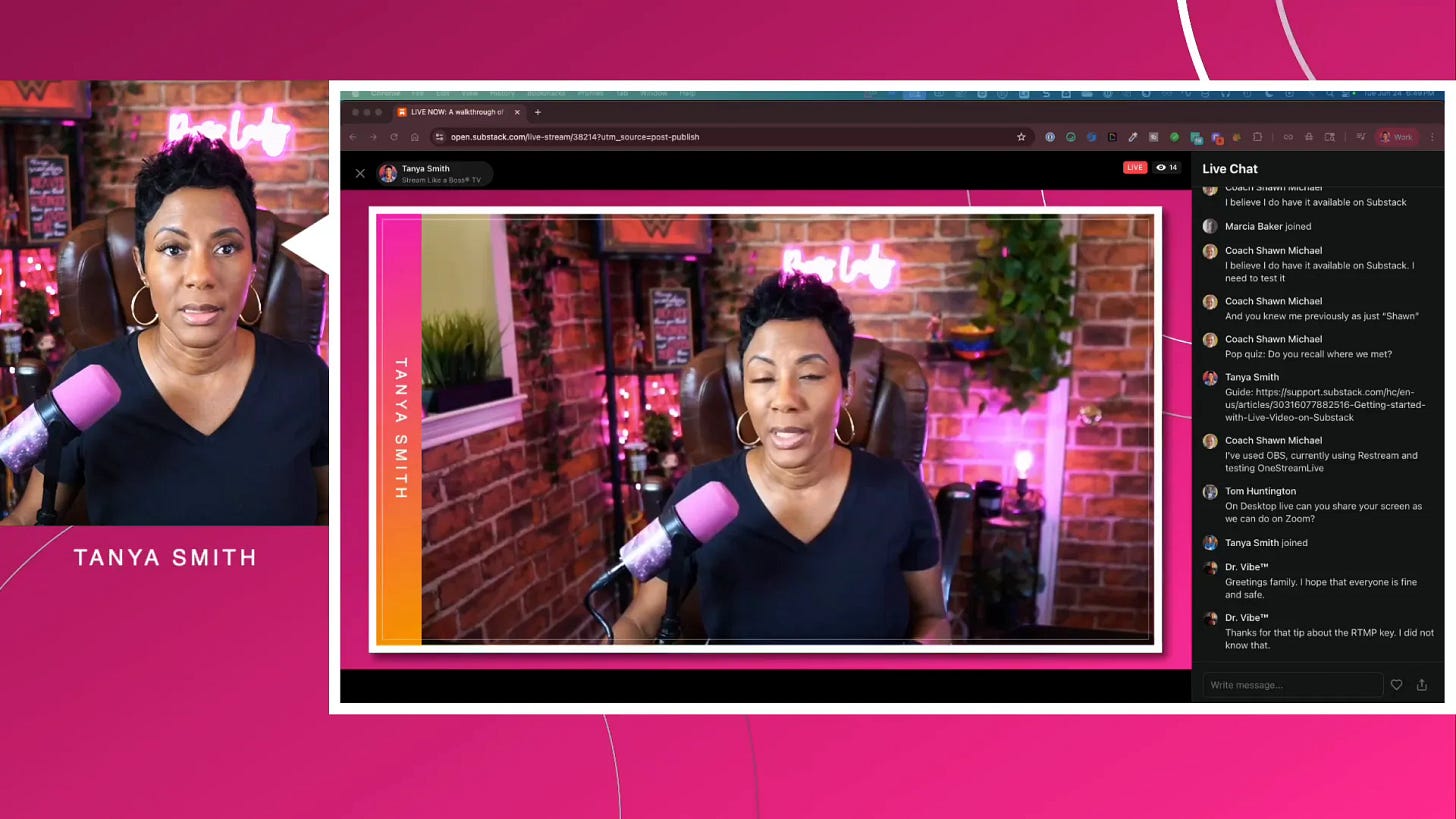 Substack chat window during live stream