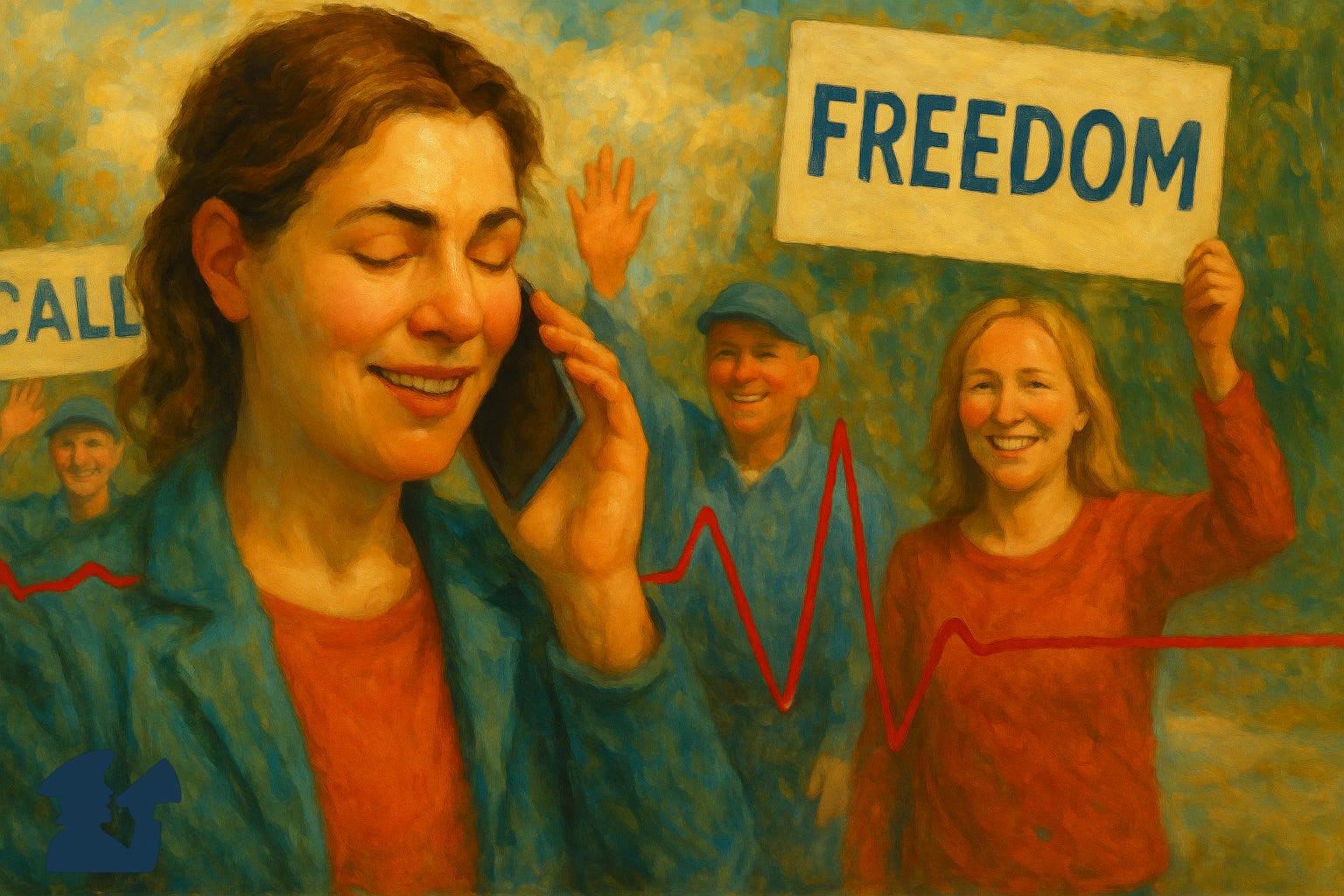 Illustration of a woman calling her Representative from a protest Illustration of a woman calling her Representative from a protest