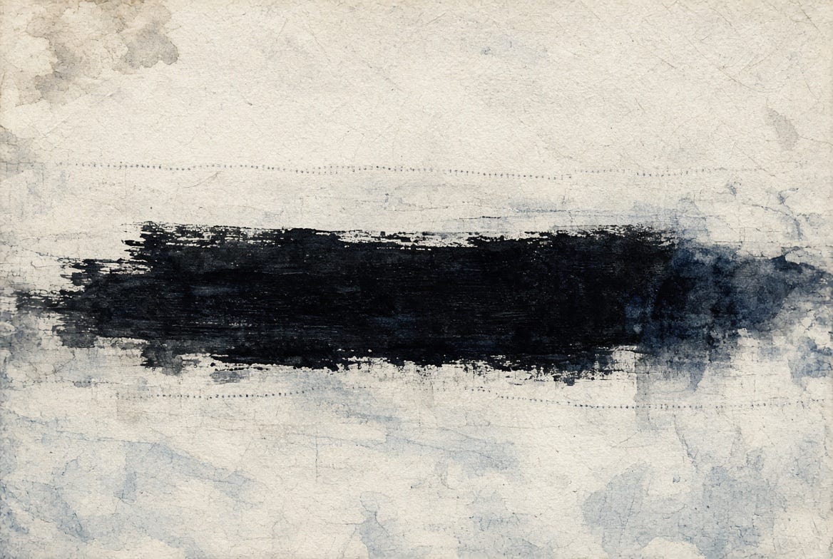 Illustration of a washed-out travel route on damp paper, interrupted by one solid dark bar. Illustration of a washed-out travel route on damp paper, interrupted by one solid dark bar.