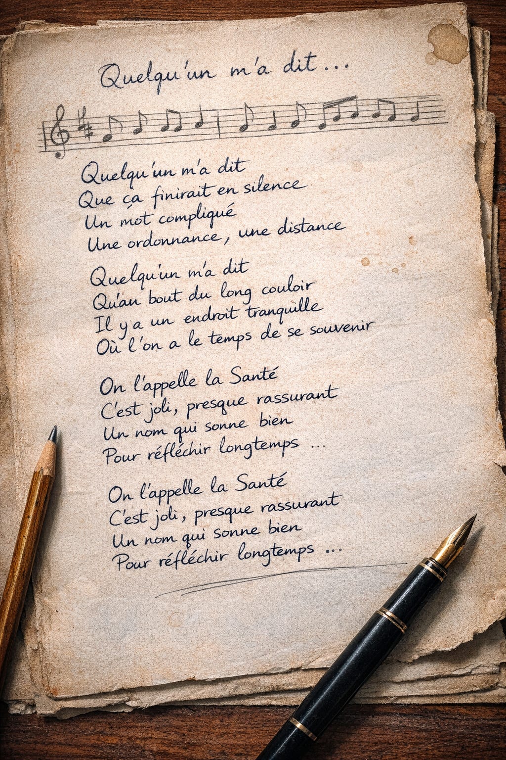 Une feuille ancienne, une écriture appliquée, une mélodie notée comme un secret. La douceur de la forme contraste avec ce qui s’y dit : le temps long, le silence, et ce lieu au nom rassurant où l’on apprend à se souvenir. Une feuille ancienne, une écriture appliquée, une mélodie notée comme un secret. La douceur de la forme contraste avec ce qui s’y dit : le temps long, le silence, et ce lieu au nom rassurant où l’on apprend à se souvenir.