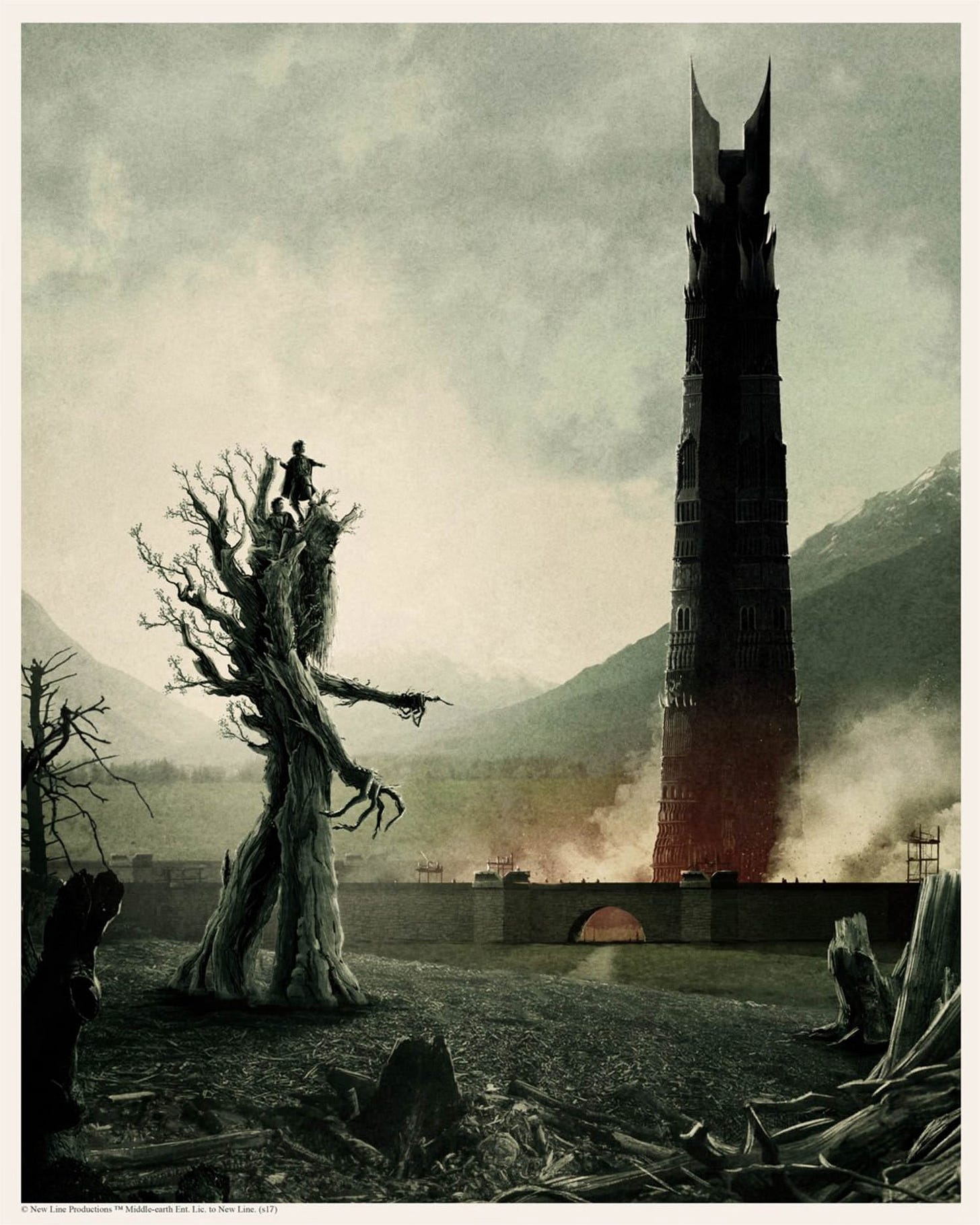 Träskägg ser förstörelsen vid Isengard och inser att röken som stiger kan  komma från andra Ents som han känner. Om någon känner till konstnären,  tagga dem, det här är ett fantastiskt och