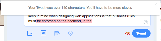 Error returned by the server and displayed to user