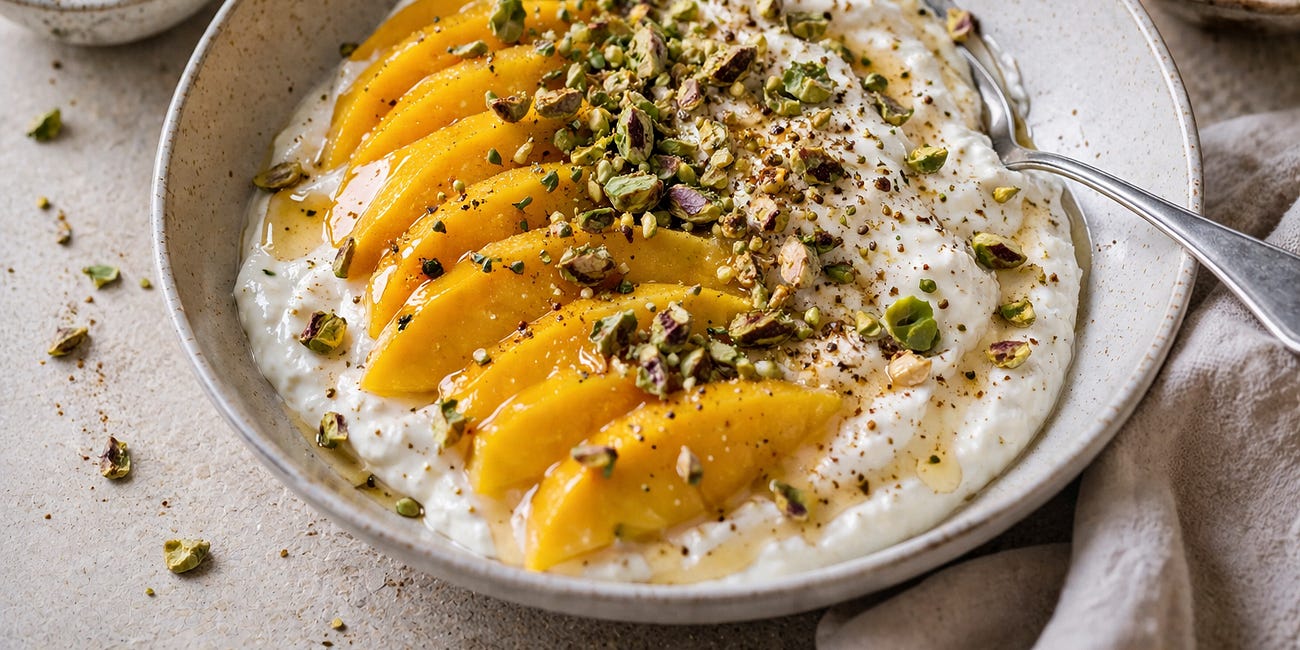 Mango Cardamom Protein Yogurt Bowl with Pistachio Crunch