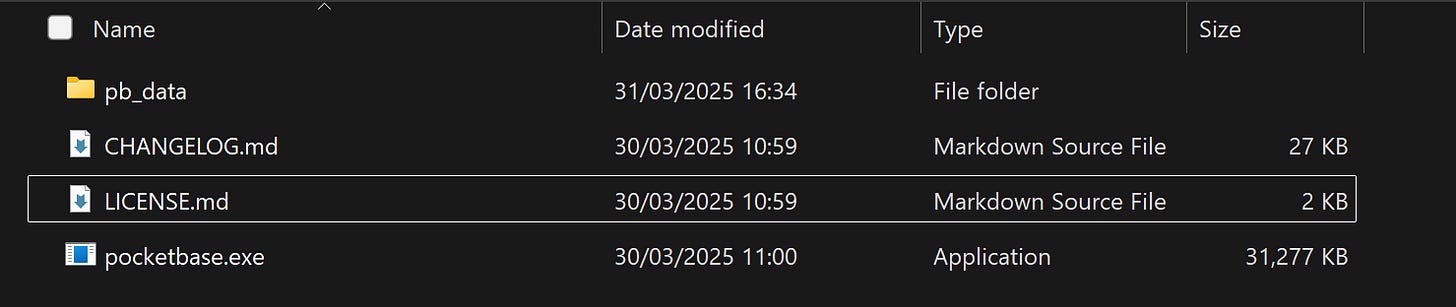 Current directory structure for PocketBase