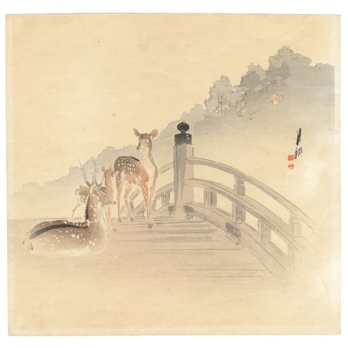 Gekko Ogata, Deer on a Bridge