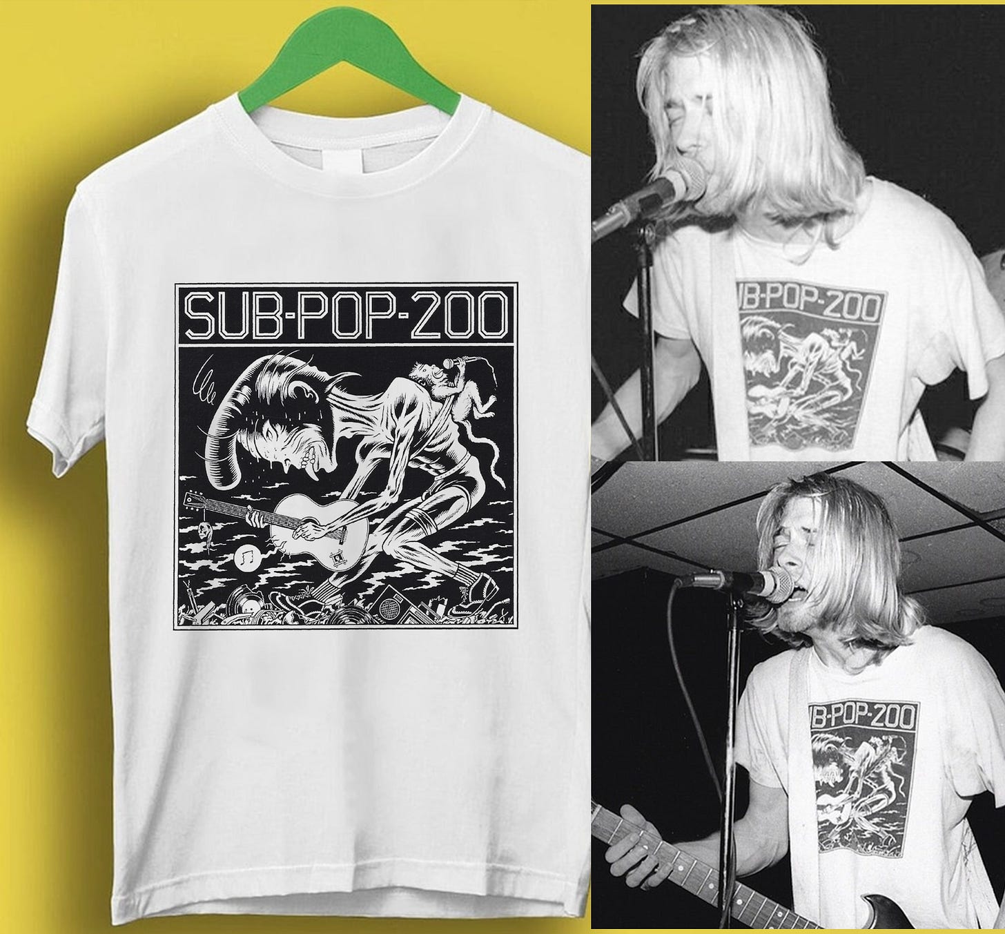 Camisa sub-pop-200 usada por kurt cobain, usada por Kurt Cobain. camisa unissex - Foto 1 de 5