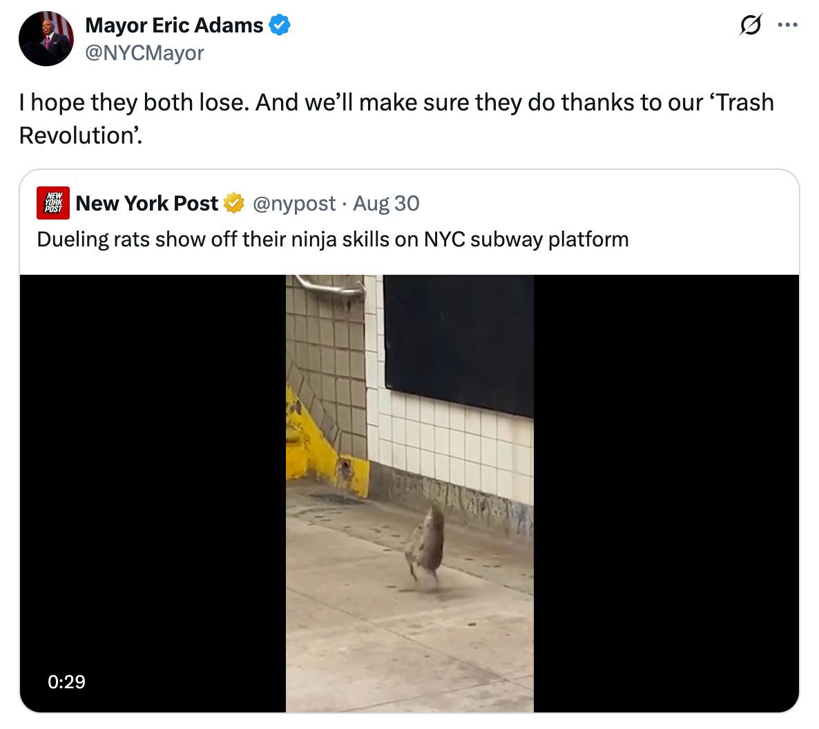 Eric Adams suggesting a "Trash Revolution" to get rid of rats