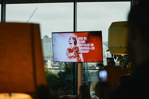 More photos from Alice's keynote talk at NXT LEAGUE, showing more slides, Alice on stage, and an audience member asking a question.