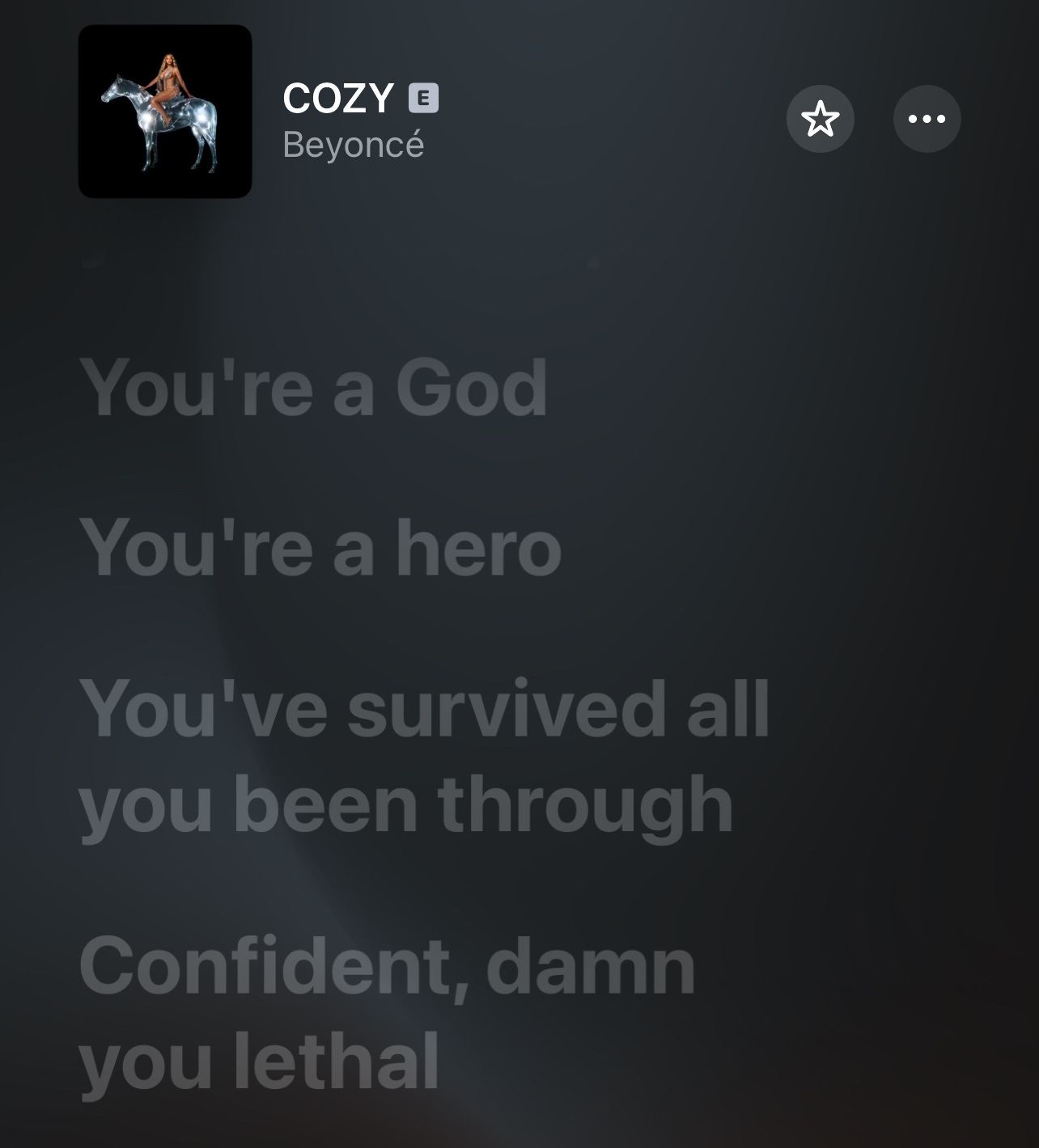 Cozy lyrics: "You're a god; you're a hero"
