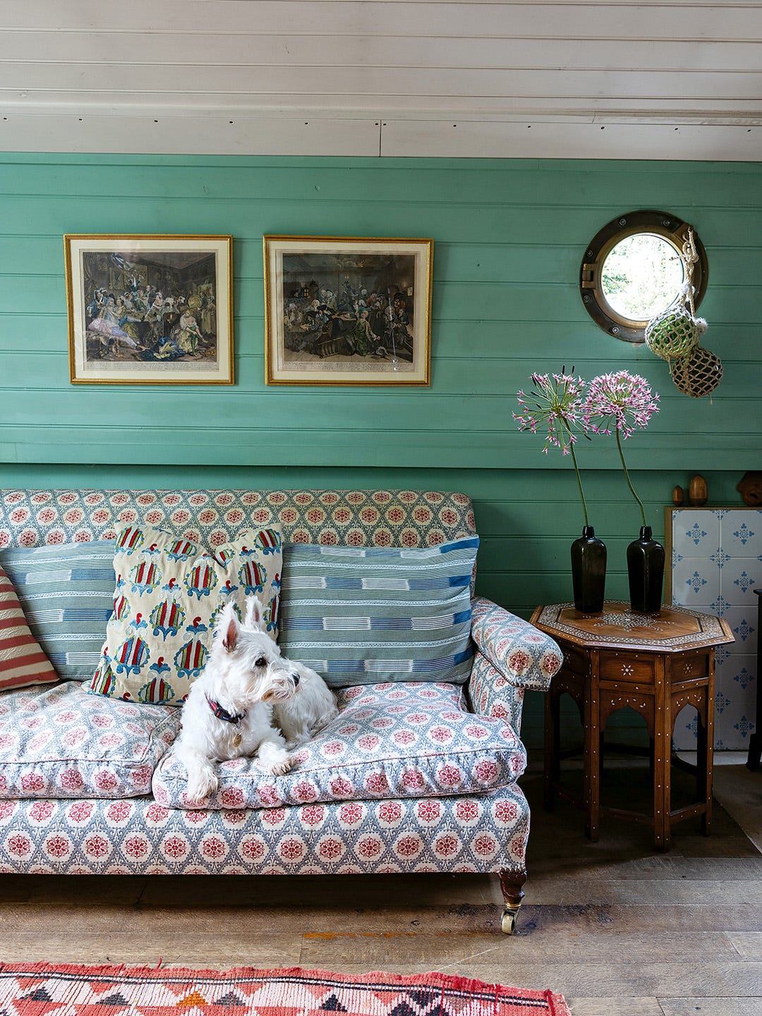 turqouise houseboat interior