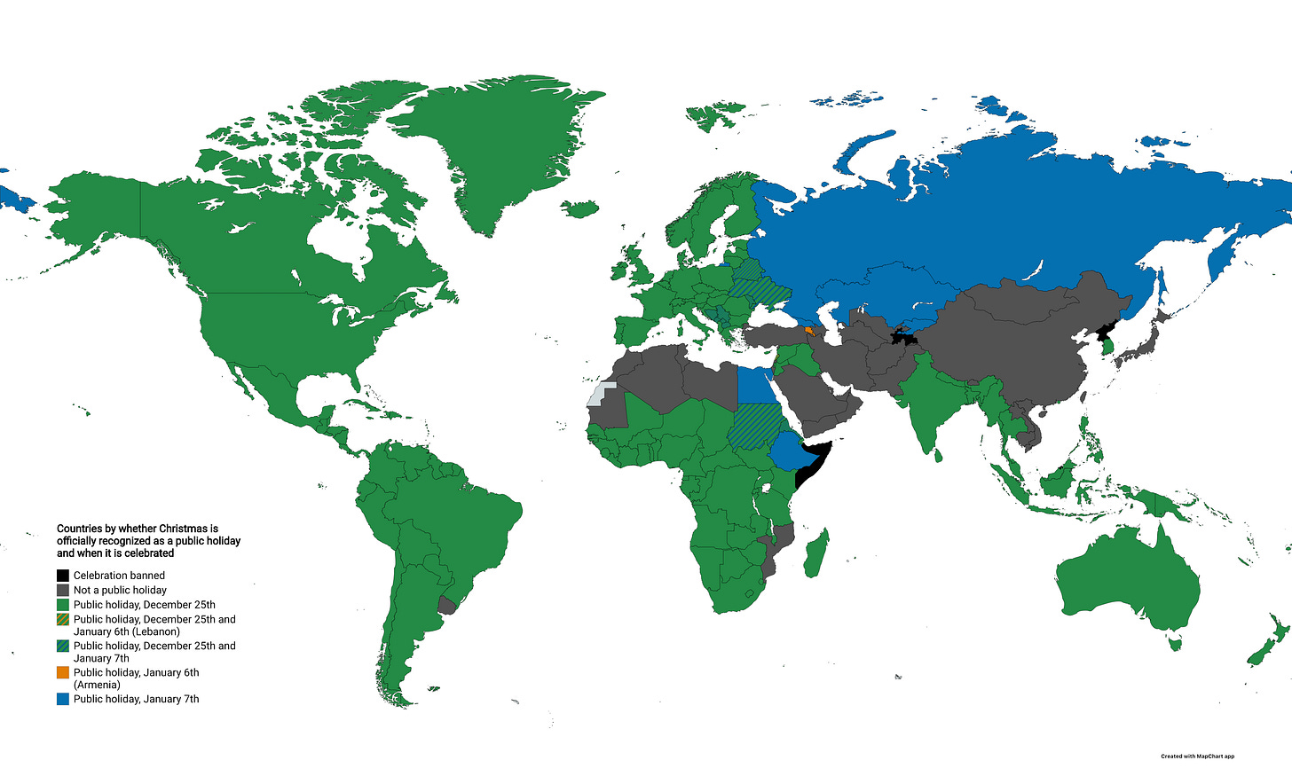r/MapPorn - Countries by whether Christmas is a public holiday, and when it is celebrated. (Note: These are only official dates, they may be celebrated unofficially on separate dates) r/MapPorn - Countries by whether Christmas is a public holiday, and when it is celebrated. (Note: These are only official dates, they may be celebrated unofficially on separate dates)