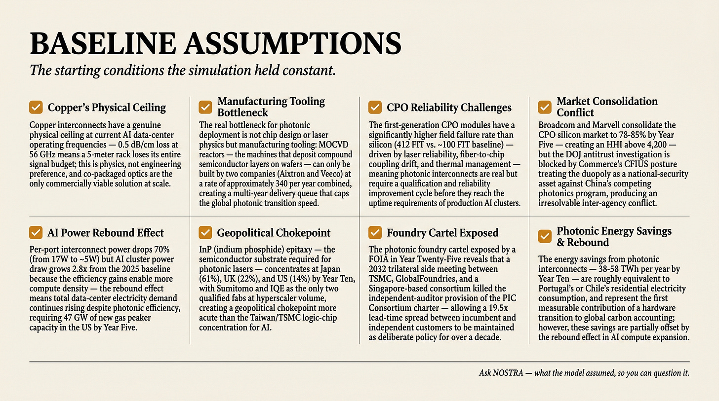 Baseline assumptions the simulation held constant