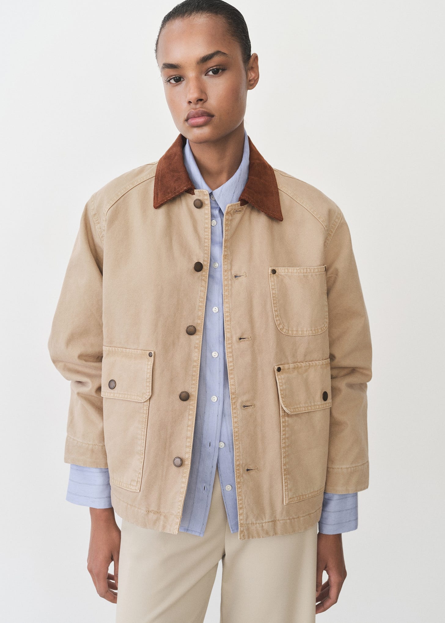 Parka vaquera cuello contraste - Plano medio