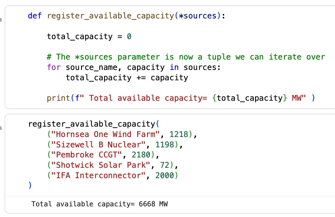 How to use *args in Python. Application: Energy