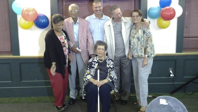 Maude Guess, at center in front, is joined by her siblings from left: Barbara Williams, William Guess, Carey Guess, Emory Guess and Shirley Crowe during Maude's 90th birthday party in Boston, Ma. Maude is the oldest member of Guess clan.
Sept. 15, 2014 Maude Guess, at center in front, is joined by her siblings from left: Barbara Williams, William Guess, Carey Guess, Emory Guess and Shirley Crowe during Maude's 90th birthday party in Boston, Ma. Maude is the oldest member of Guess clan.
Sept. 15, 2014