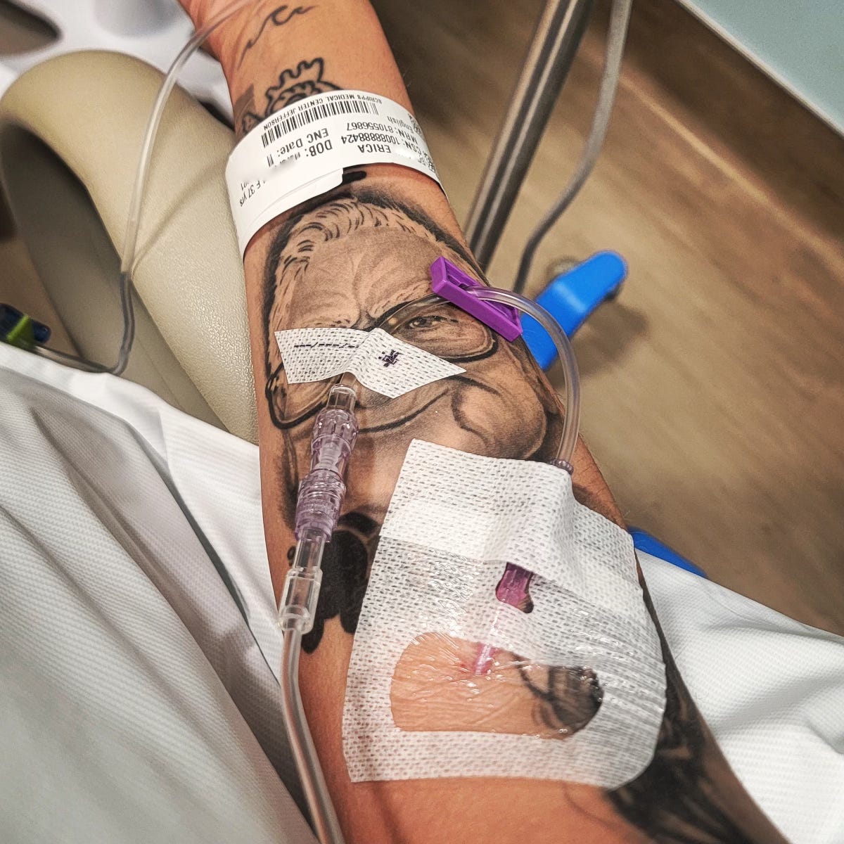 IV fluids in an arm.