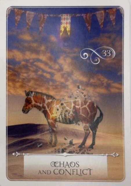 The Knight of Swords tarot card and the Chaos and Conflict oracle card.
