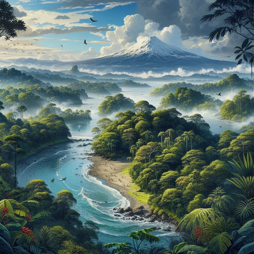 costa rica wildlife in the style of audubon