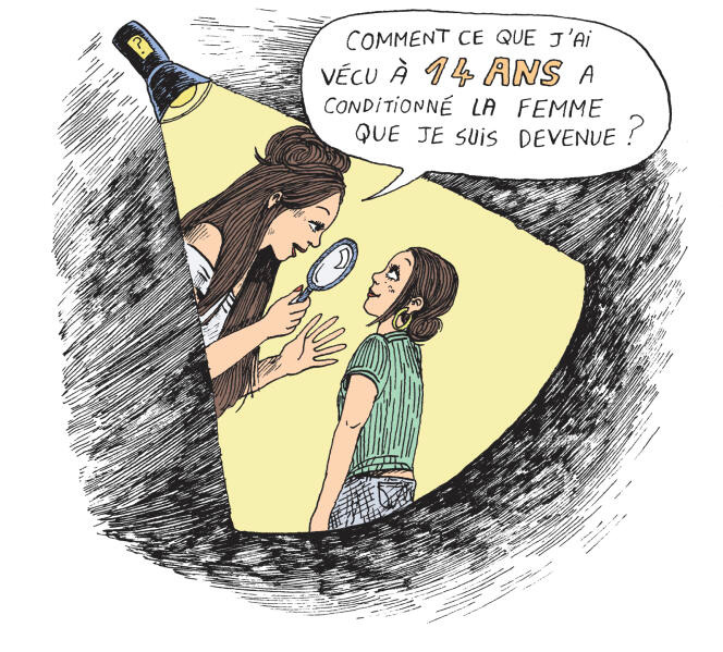 Extrait de la BD sus-citée, où le personnage de Lucie, adulte, se demande à quel point ce qu'elle a vécu à 14 ans a conditionné la femme qu'elle est devenue aujourd'hui