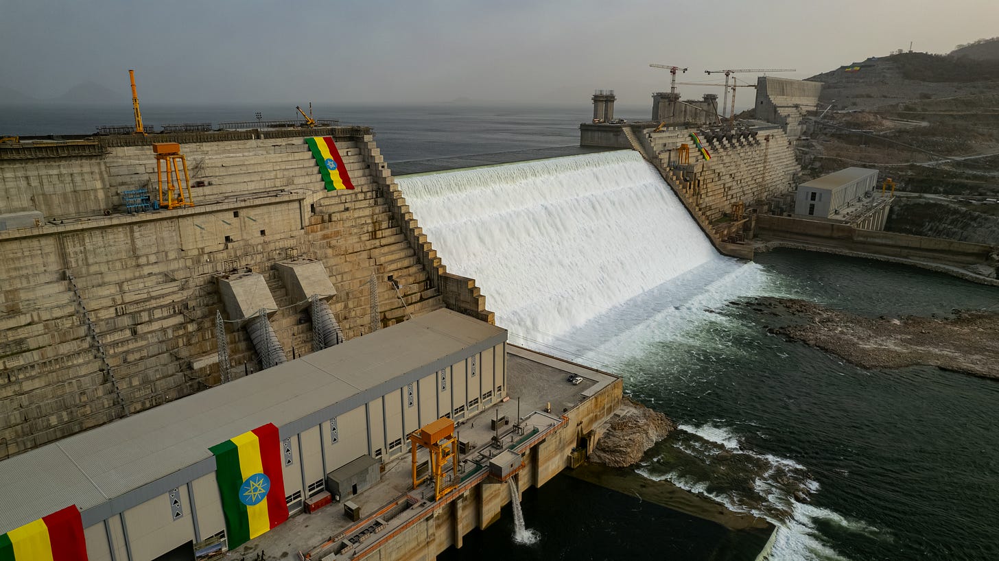 Water flowing through the Great Renaissance Dam in Ethiopia Water flowing through the Great Renaissance Dam in Ethiopia