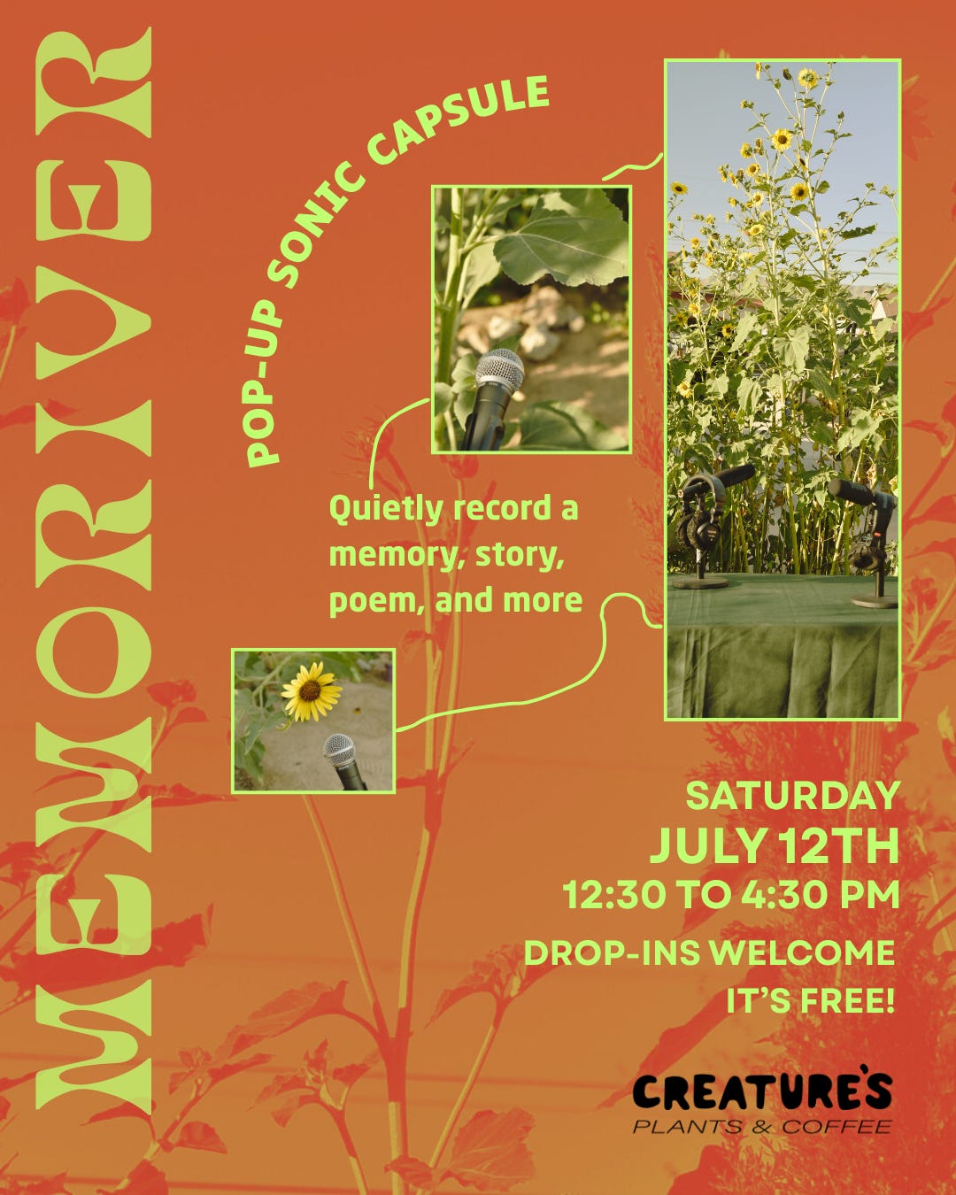 A flyer with microphones pointed at plants