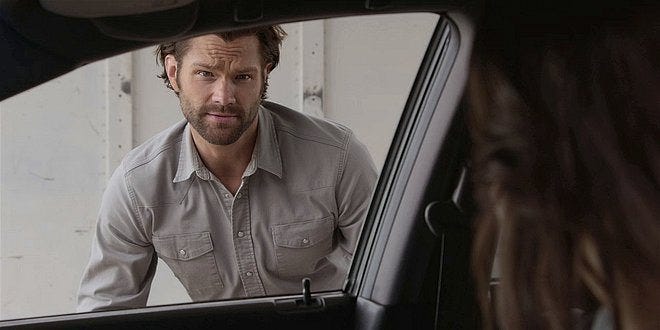 Walker Cordell comforts Micki crying in car. Walker Cordell comforts Micki crying in car.