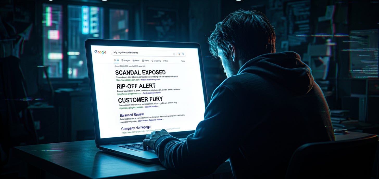 A Google user overwhelmed by negativity in search results.