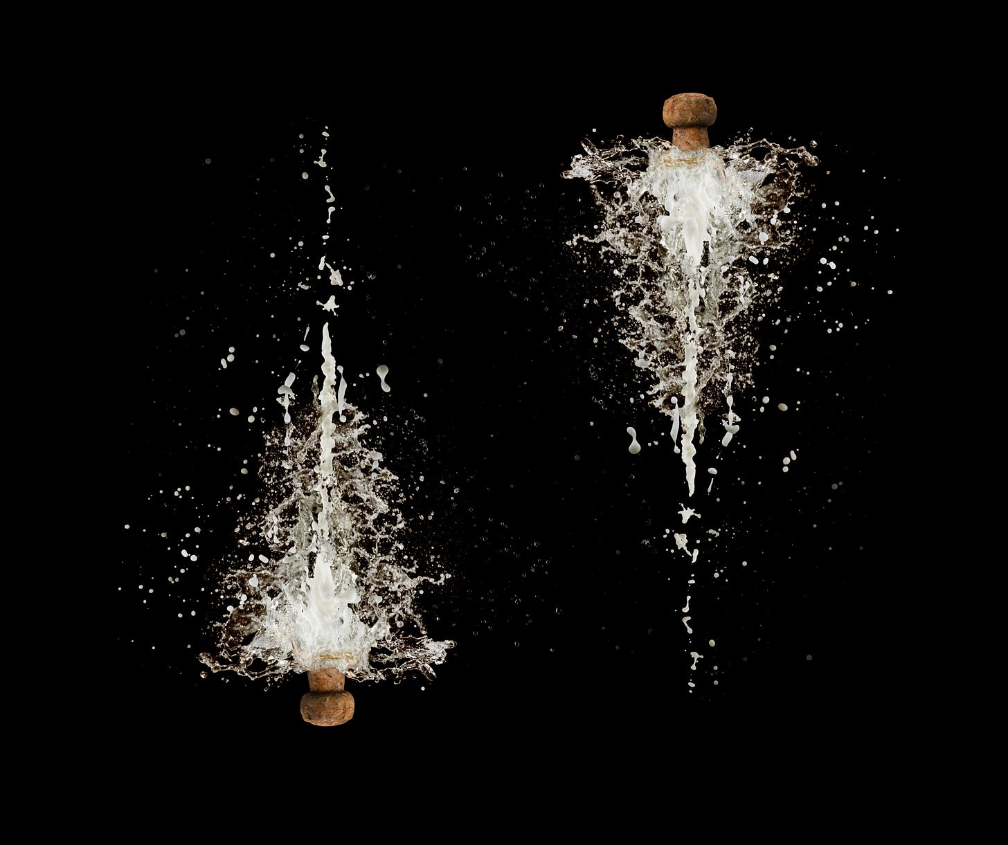Champagne corks, propelled by champagne