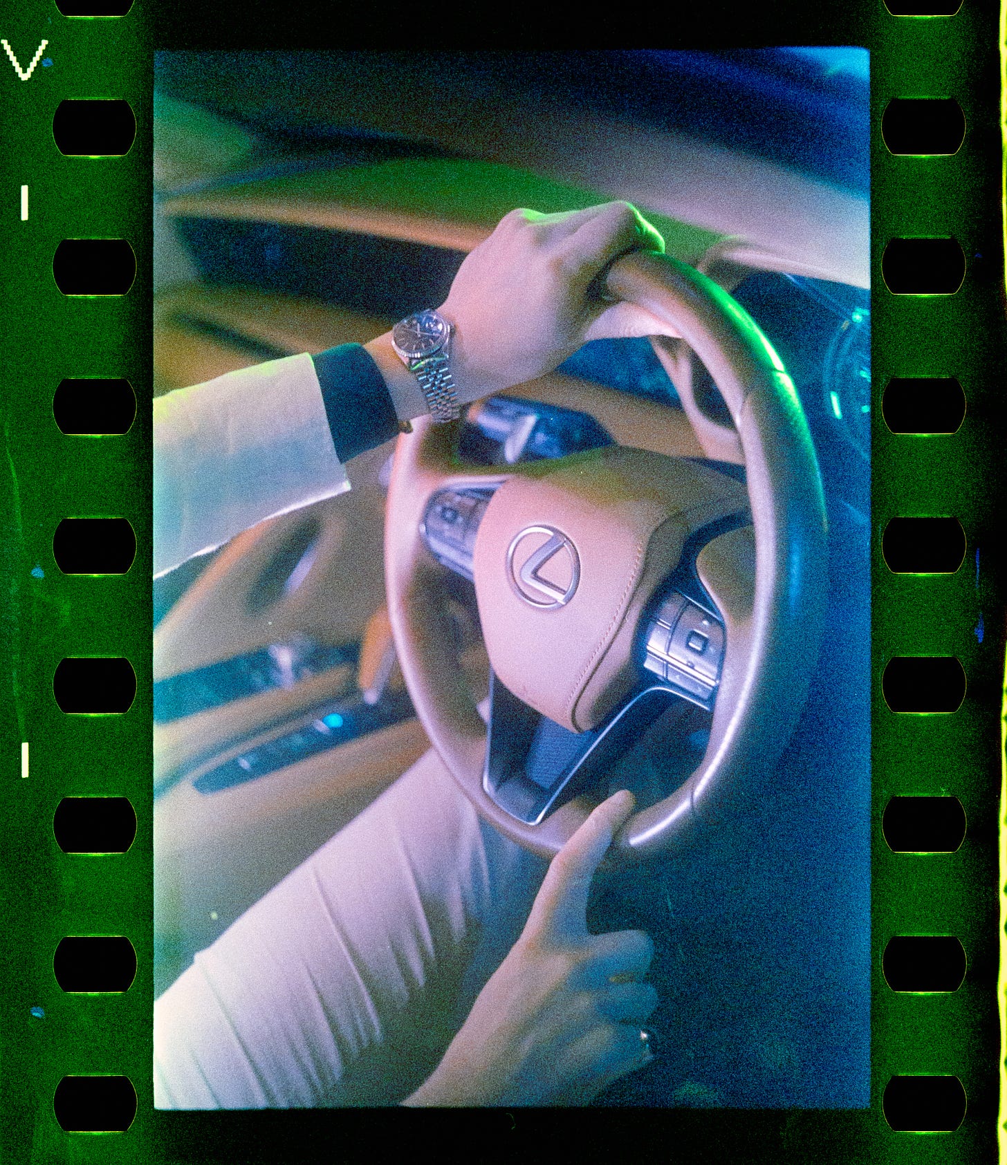 A very green film scan before white balance correction