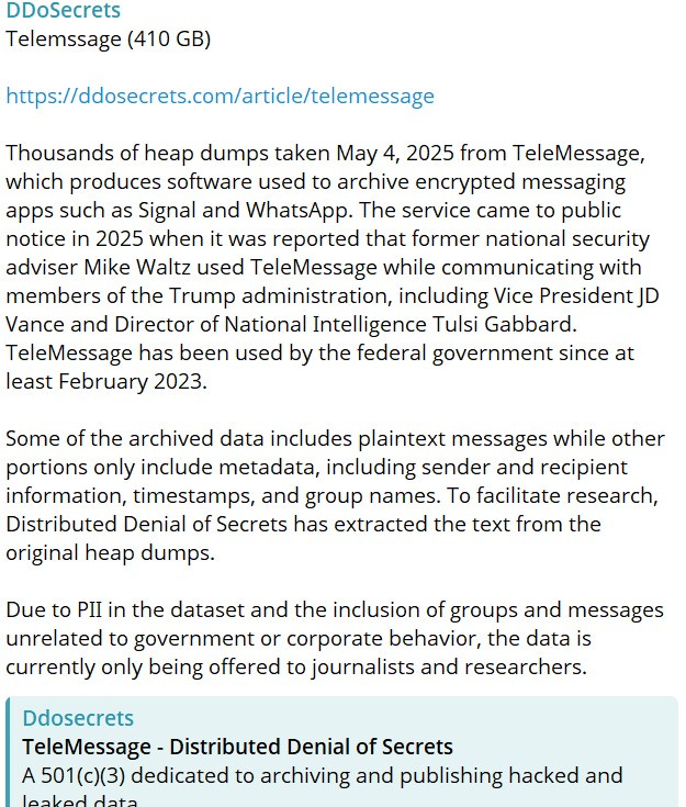 DDoSecrets TeleMessage Breach
