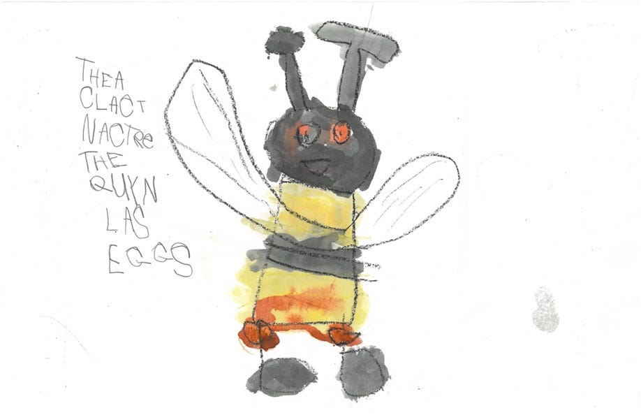A child's drawing of a bee

AI-generated content may be incorrect.