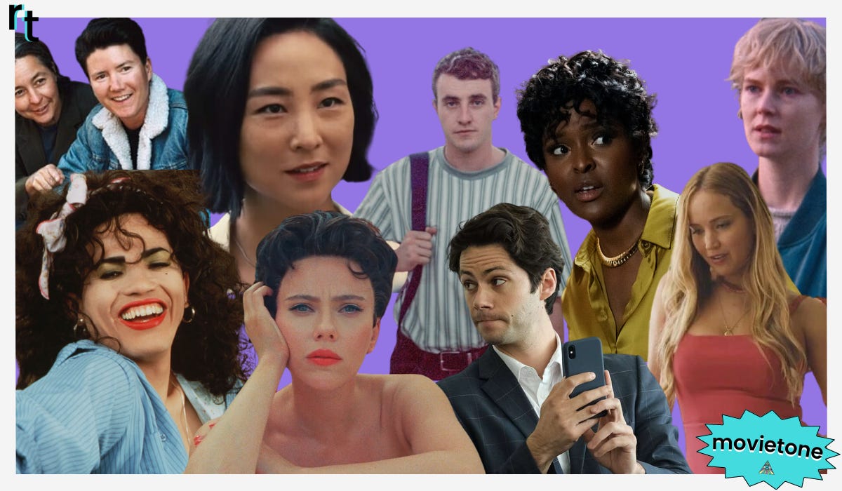 A head featuring stills from By Hook and By Crook, Past Lives, Afterlife, The Blackening, Blue Jean, To Wong Foo, Thanks for Everything, Julie Newmar, Astroid City, and No Hard Feelings.