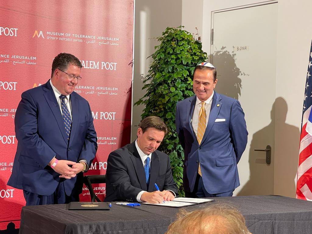 Governor DeSantis in Israel signing anti-free speech legislation into law Governor DeSantis in Israel signing anti-free speech legislation into law