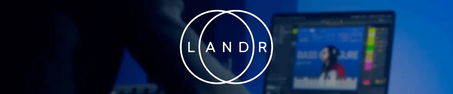 centered LANDR logo , banner ad for LANDR music distribution services centered LANDR logo , banner ad for LANDR music distribution services