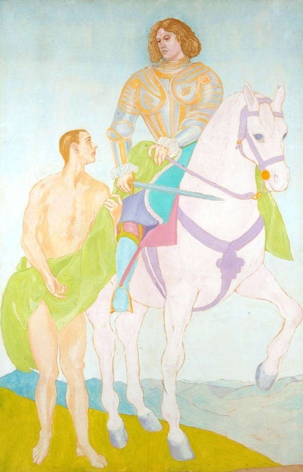 Salvo, San Martino e il povero, 1973, the artist as Saint Martin on horseback
