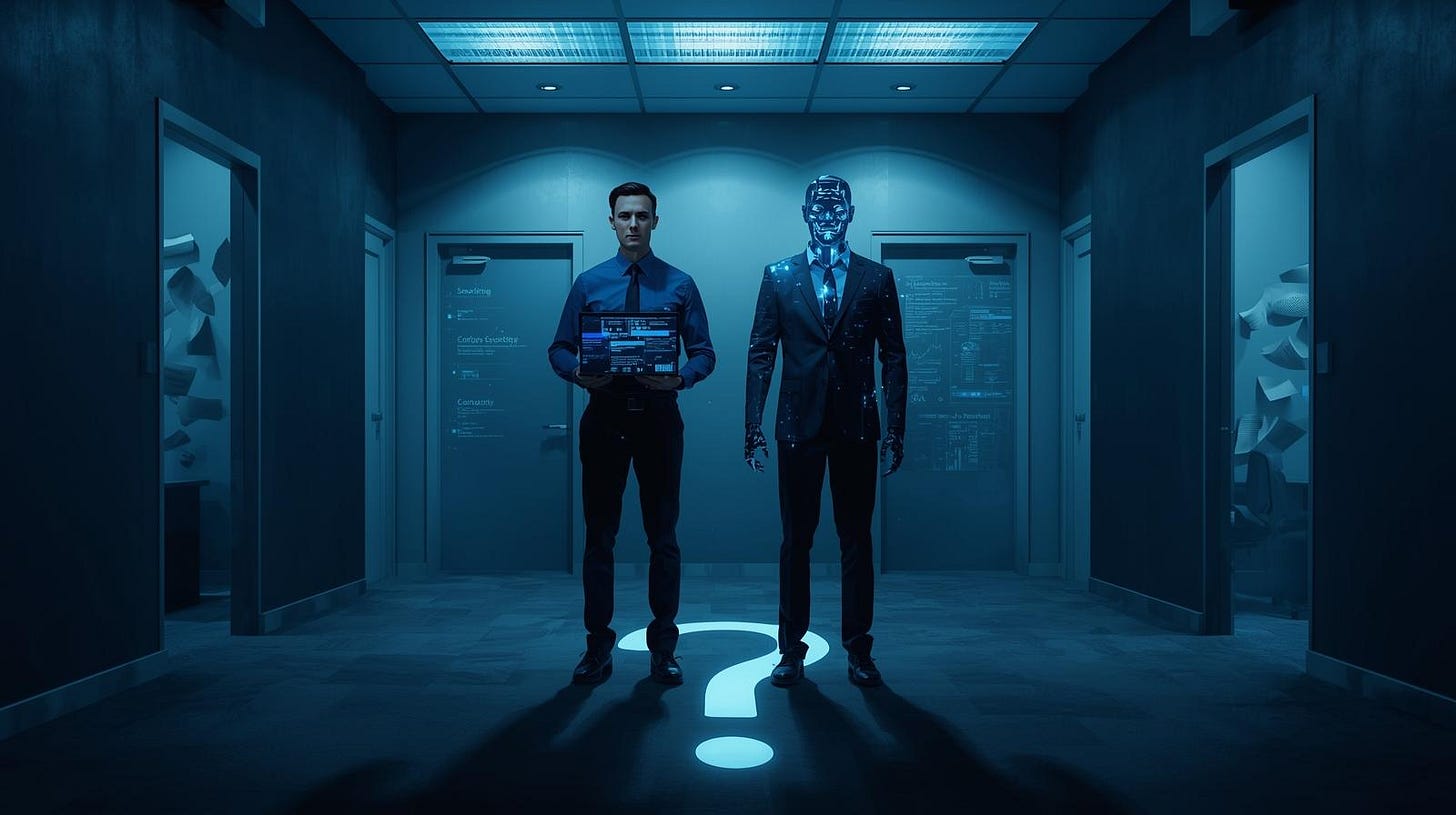 Recruiter and robot together guessing what is next