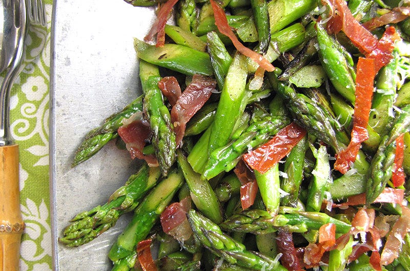 Sautéed Asparagus with Prosciutto Crisps and Parmigiano, Cook the Vineyard