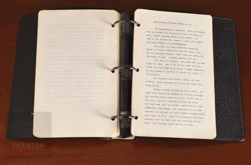 JFK’s “Impressions of Berlin” diary entry from July 1945. Walking through the ruins of the Third Reich, he recorded the devastation, the smell of dead bodies, starvation, civilians sleeping in cellars, and women driven to desperation for food. Before JFK wrote about Hitler’s future mythology, he first documented the human wreckage left behind by Nazi Germany.