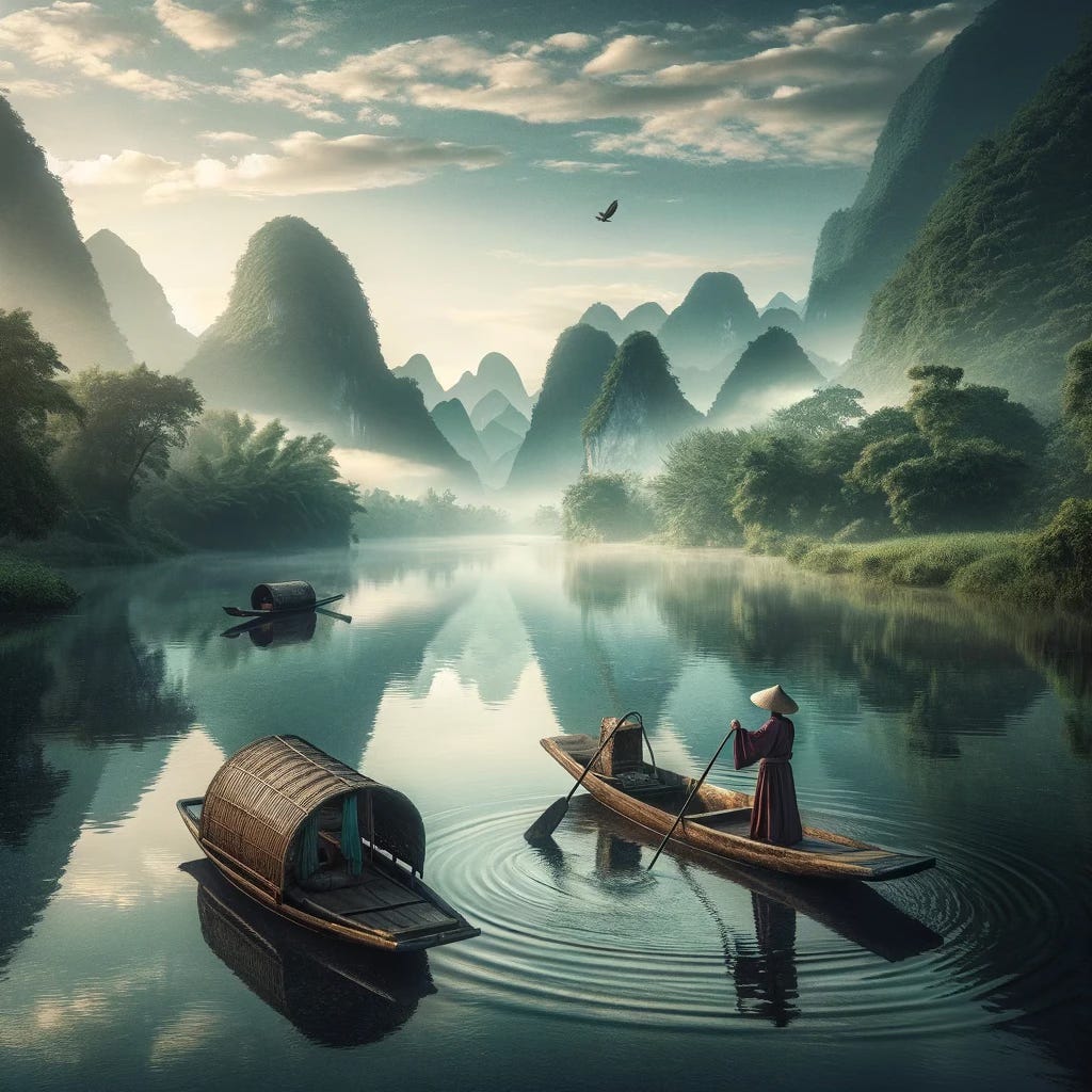 a man on a boat comes cross another empty boat a man on a boat comes cross another empty boat