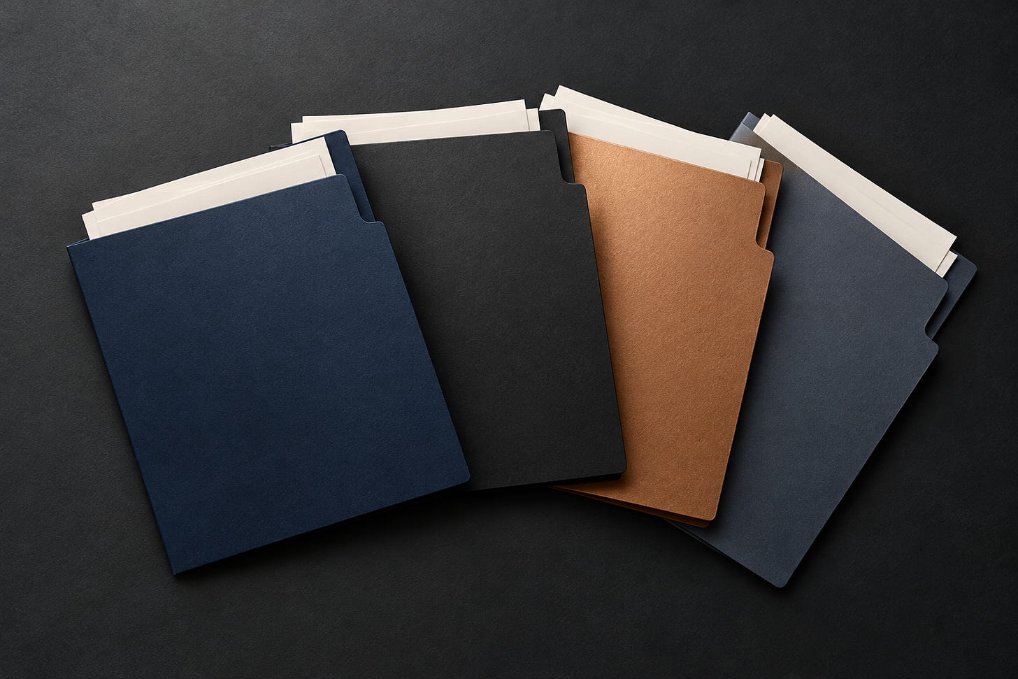 An original editorial illustration of four deal folders on a desk. An original editorial illustration of four deal folders on a desk.