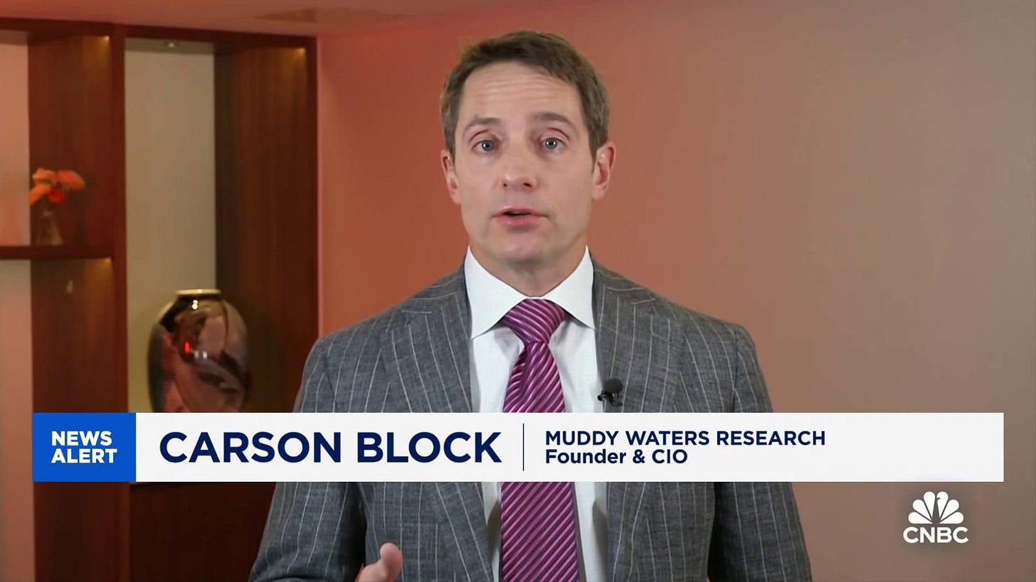 Watch CNBC's full interview with Muddy Waters Research founder Carson Block Watch CNBC's full interview with Muddy Waters Research founder Carson Block