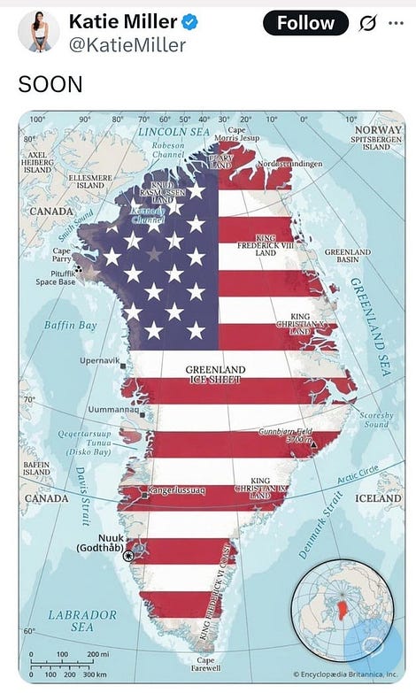 r/Fauxmoi - Stephen Miller’s wife, Katie Miller, posted this about the US planning to take over Greenland soon