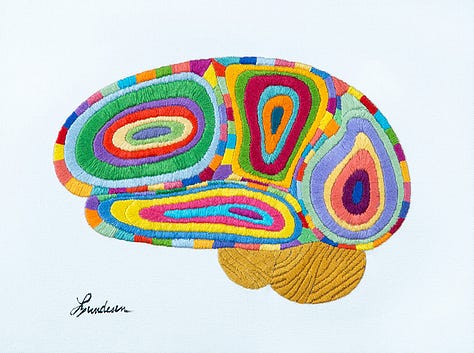 Paintings, embroidery and jewelry with neuroscience motifs