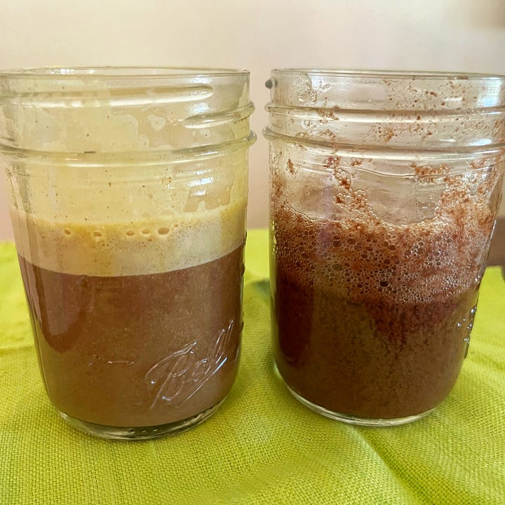 Bowls and jars of egg foam