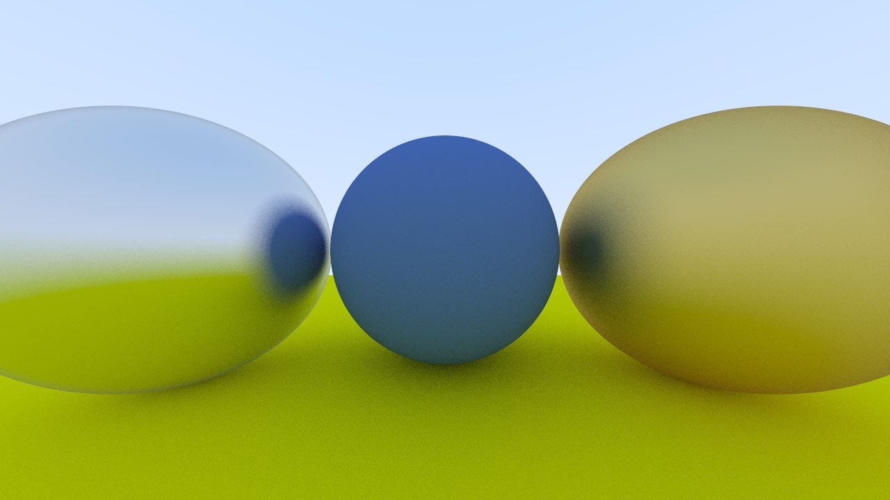 Two metal spheres reflecting a diffuse sphere. Two metal spheres reflecting a diffuse sphere.