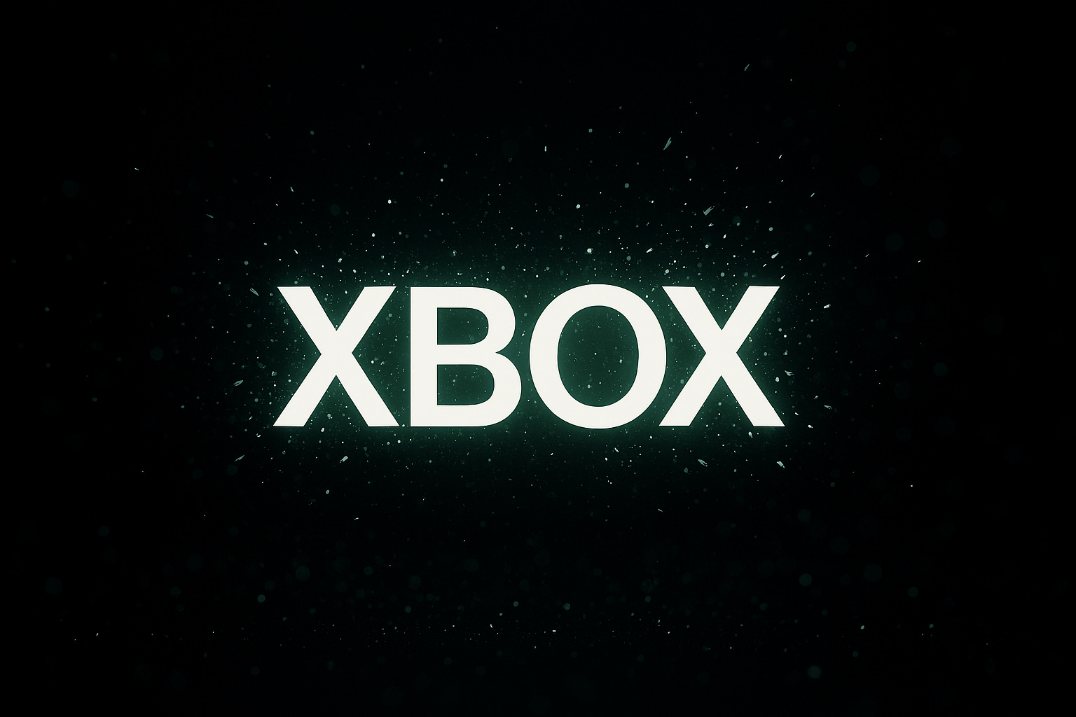 The word XBOX in white letters on a dark background, surrounded by luminous green particles radiating outward — representing platform transformation